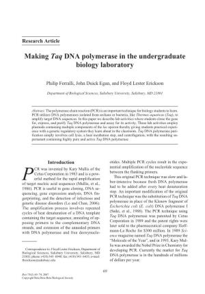 Making Taq DNA Polymerase in the Undergraduate Biology Laboratory