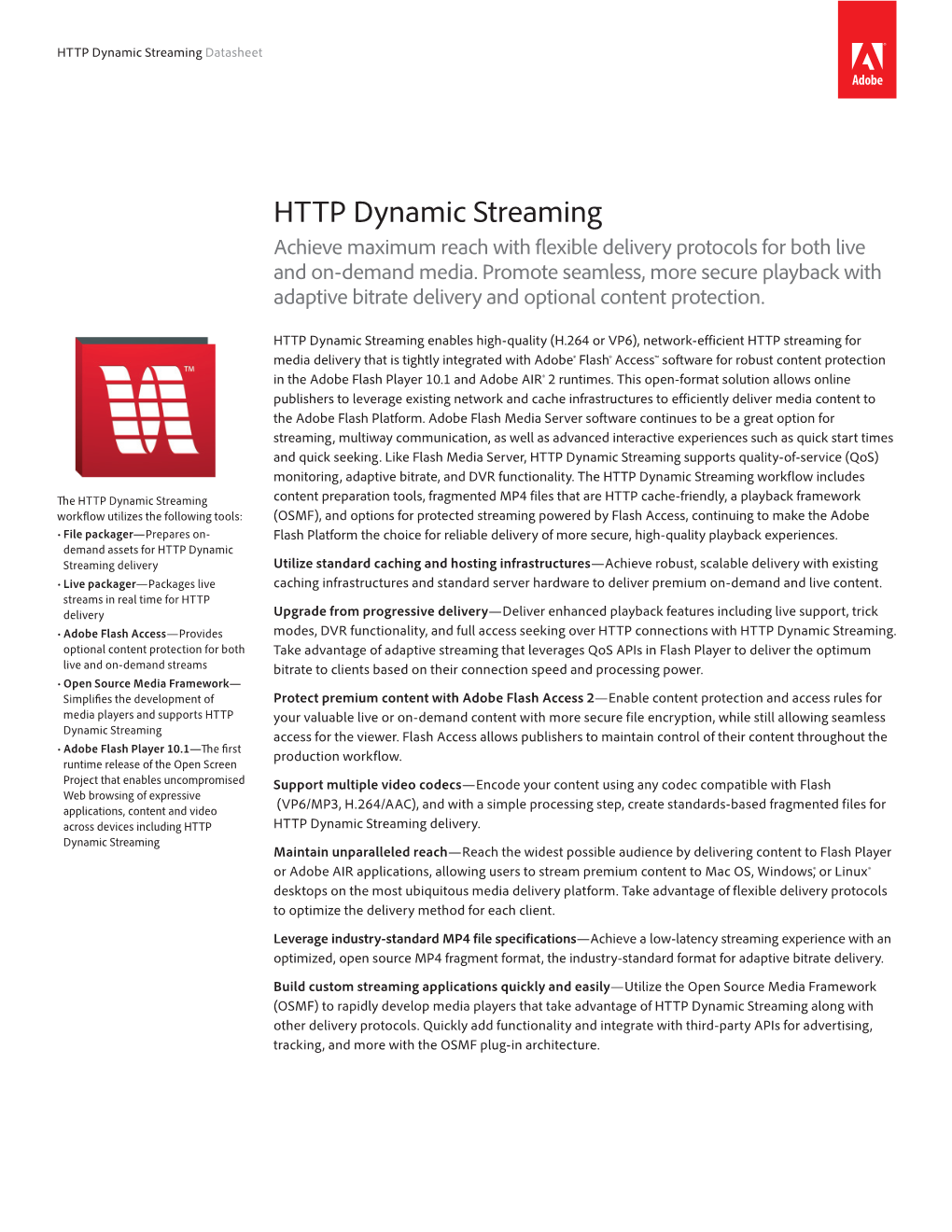 HTTP Dynamic Streaming Datasheet