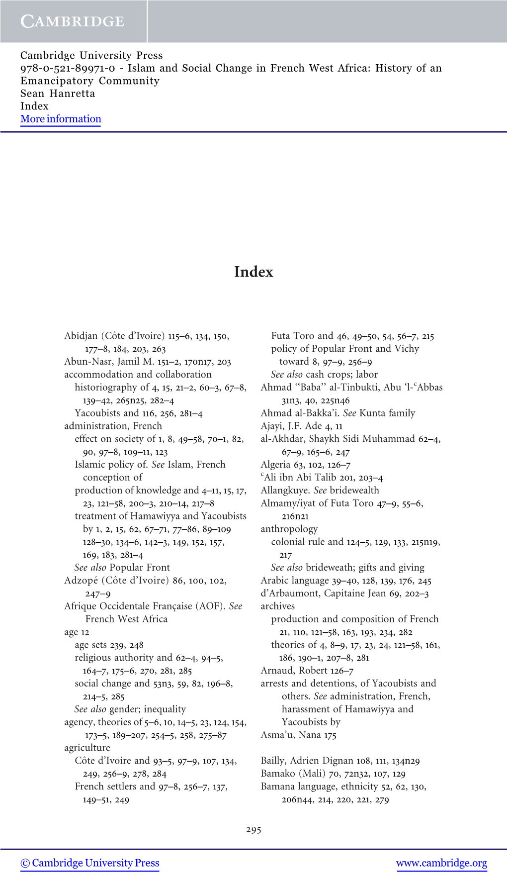(Côte D'ivoire) 115–6, 134, 150, 177–8, 184, 203, 263 Abun-Nasr, Jamil