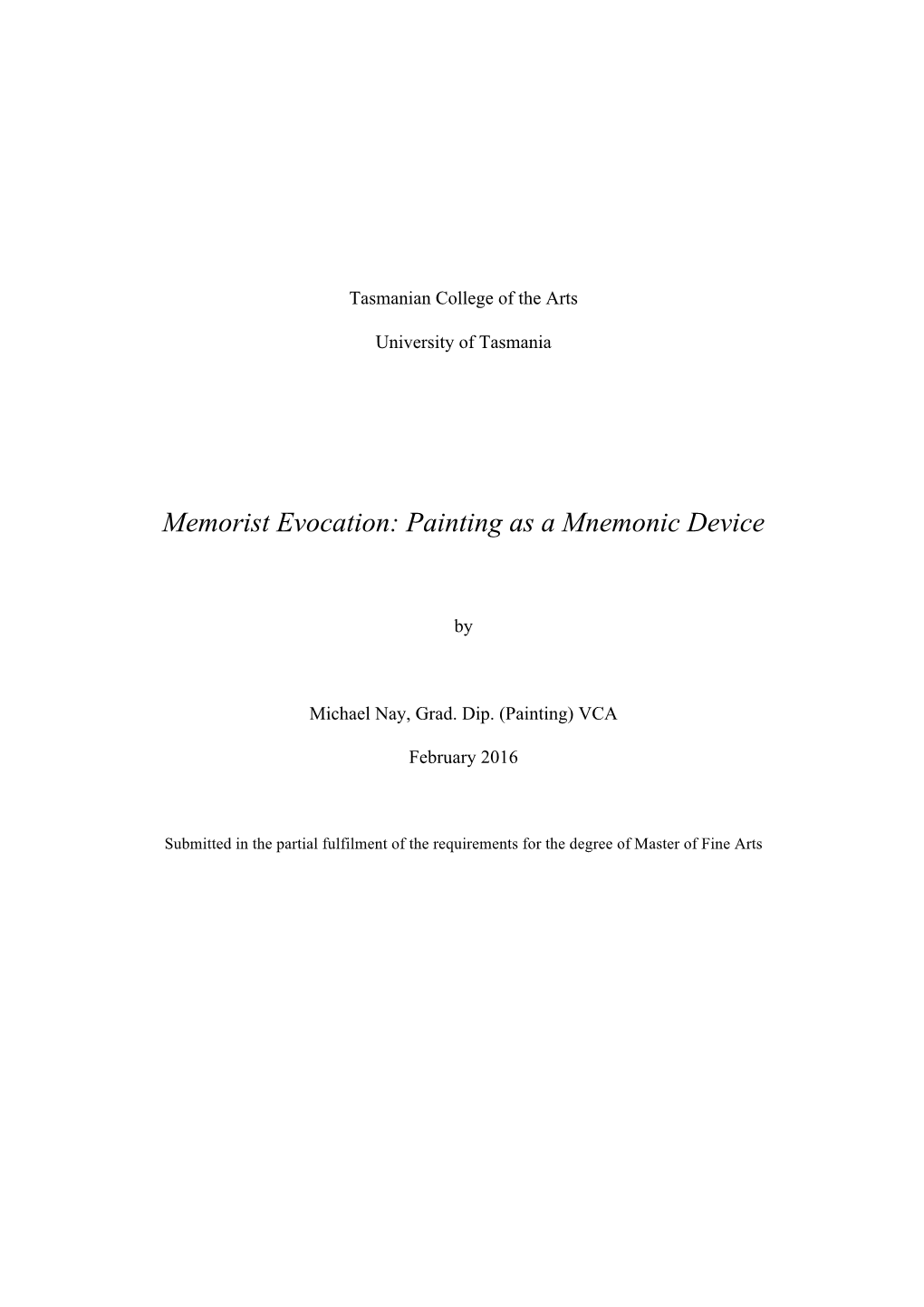 Memorist Evocation: Painting As a Mnemonic Device