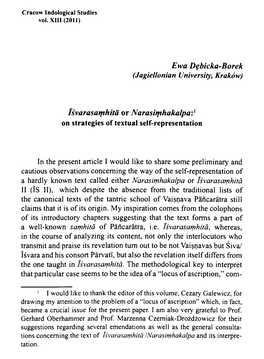 Isvarasamhita Or Narasimhakalpa: on Strategies of Textual Self