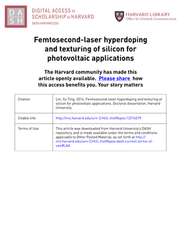 Femtosecond-Laser Hyperdoping and Texturing of Silicon for Photovoltaic Applications