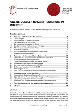 Online-Quellen Nutzen: Recherche Im Internet
