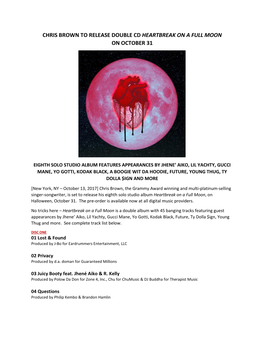 Chris Brown to Release Double Cd Heartbreak on a Full Moon on October 31