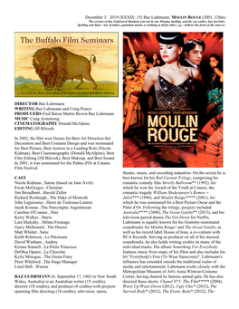 Baz Luhrmann: MOULIN ROUGE (2001, 128M) the Version of This Goldenrod Handout Sent out in Our Monday Mailing, and the One Online, Has Hot Links