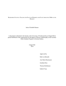 Janice Elizabeth Hansen a Dissertation Submitted to the Faculty