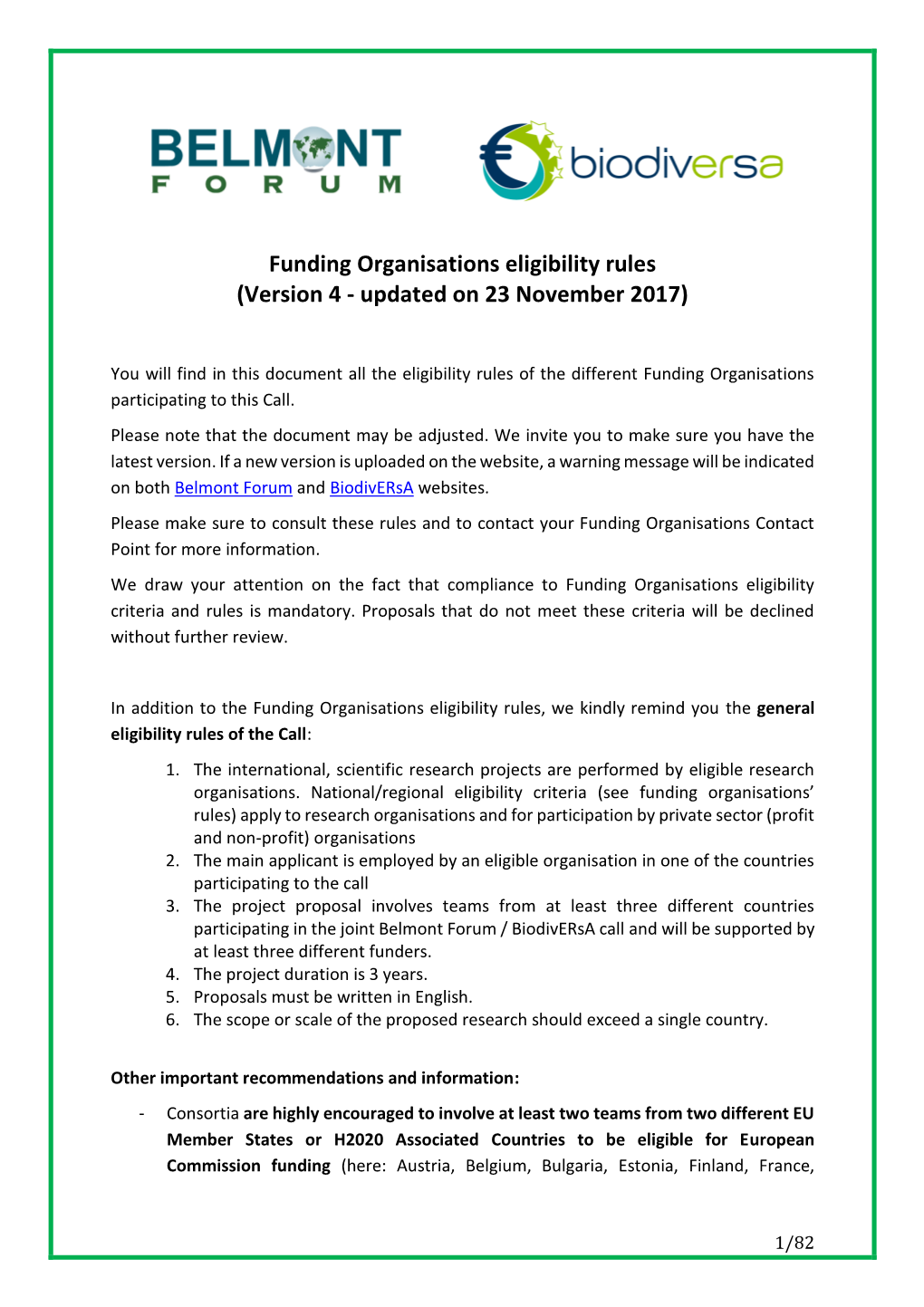 Funding Organisations Eligibility Rules (Version 4 - Updated on 23 November 2017)