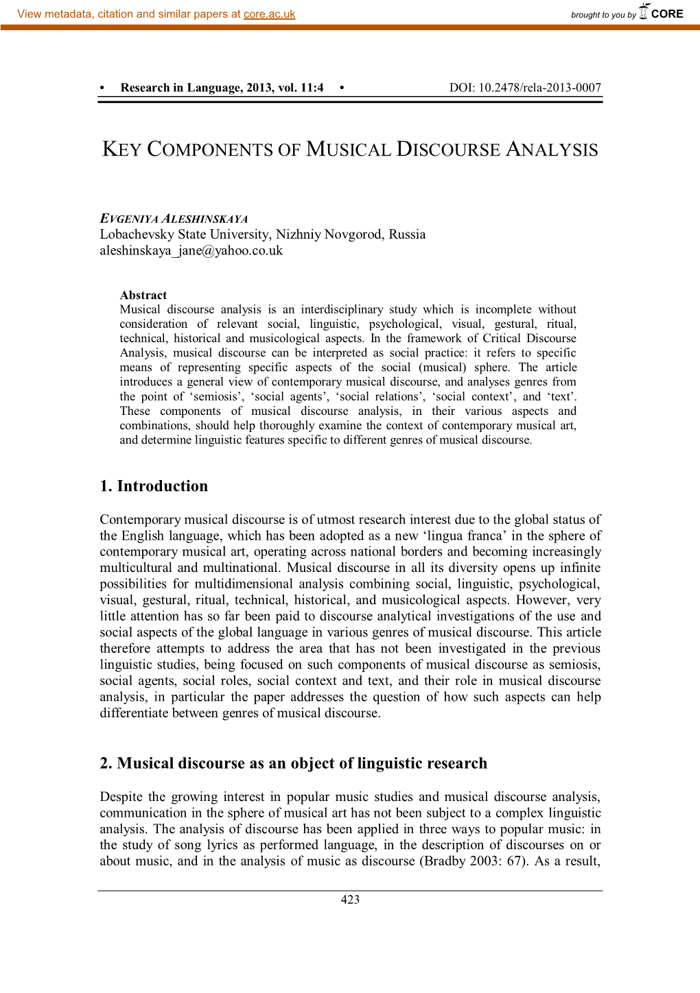 Key Components of Musical Discourse Analysis