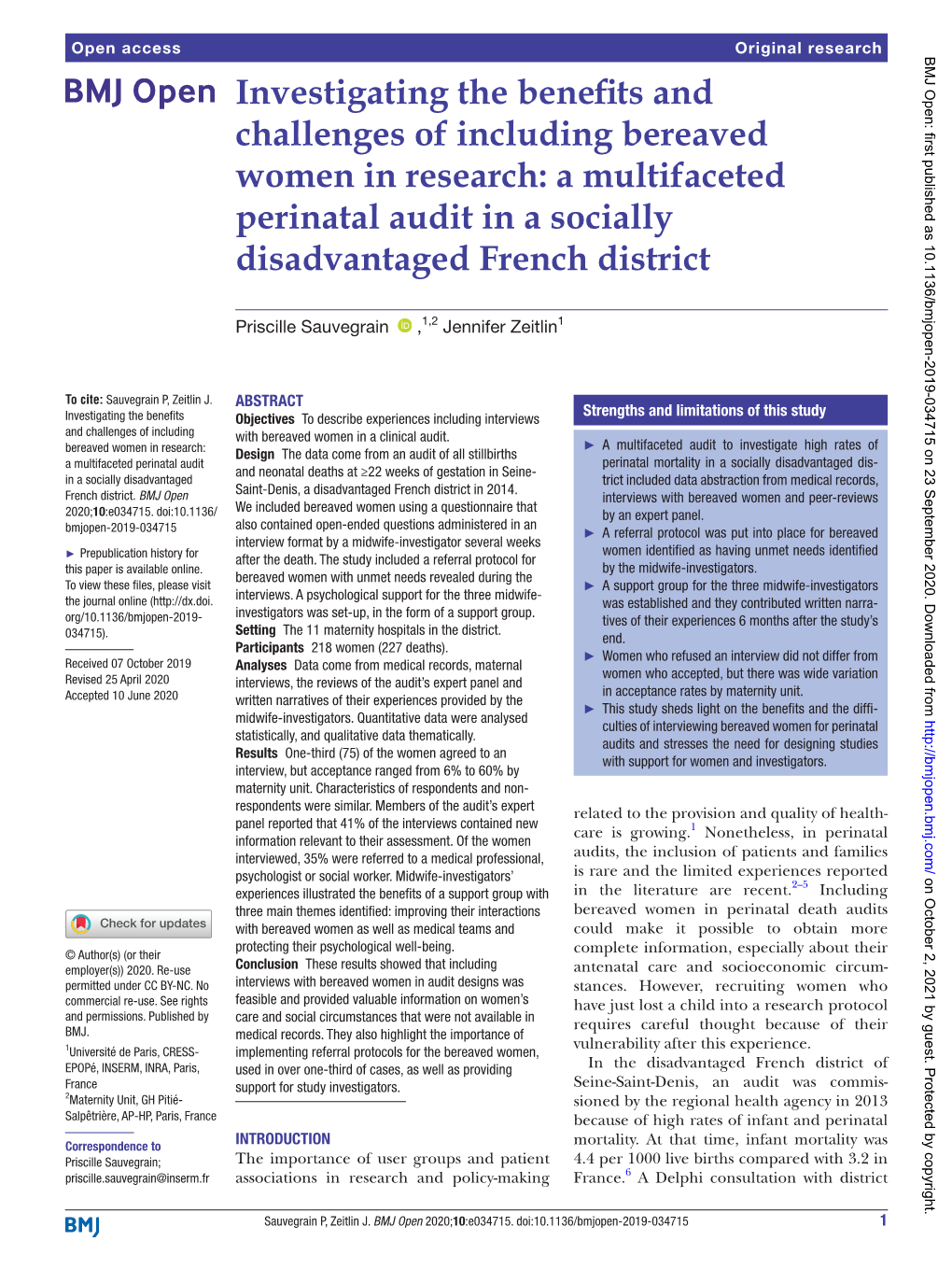 Investigating the Benefits and Challenges of Including Bereaved Women in Research: a Multifaceted Perinatal Audit in a Socially Disadvantaged French District