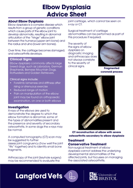 Elbow Dysplasia Advice Sheet About Elbow Dysplasia Joint Cartilage, Which Cannot Be Seen on Elbow Dysplasia Is a Complex Disease Which X-Ray Or CT