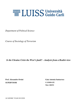 Department of Political Science Course of Sociology of Terrorism Is