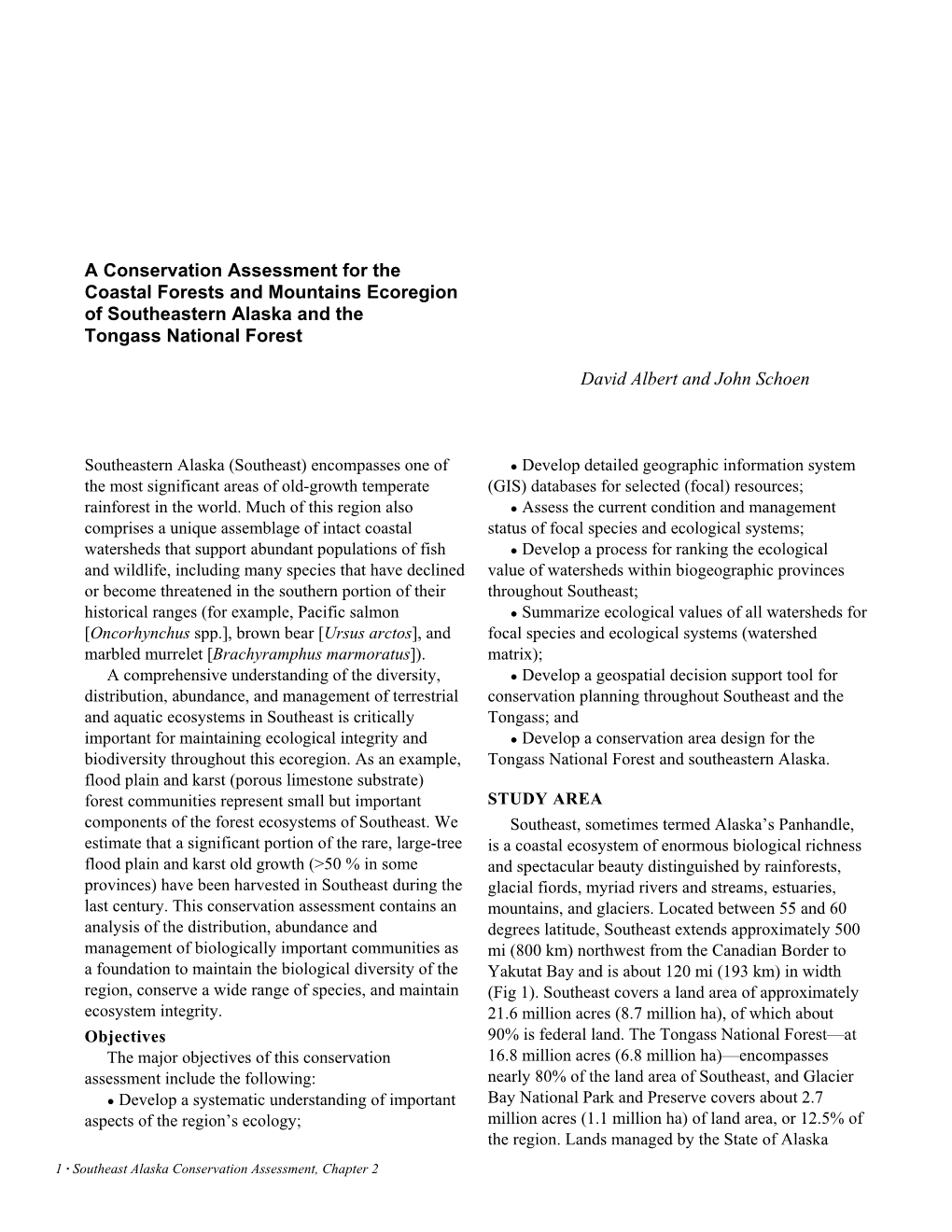 A Conservation Assessment for the Coastal Forests and Mountains Ecoregion of Southeastern Alaska and the Tongass National Forest