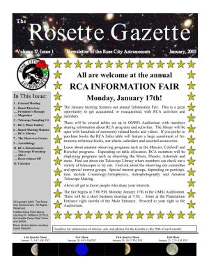 RCA INFORMATION FAIR in This Issue: Monday, January 17Th! 1