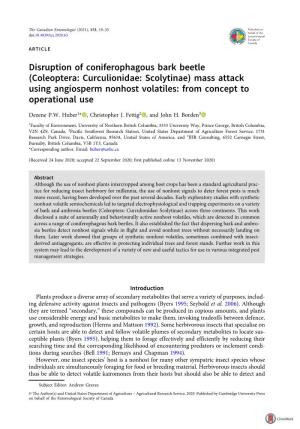 Disruption of Coniferophagous Bark Beetle (Coleoptera: Curculionidae: Scolytinae) Mass Attack Using Angiosperm Nonhost Volatiles: from Concept to Operational Use