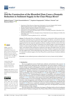 Did the Construction of the Bhumibol Dam Cause a Dramatic Reduction in Sediment Supply to the Chao Phraya River?