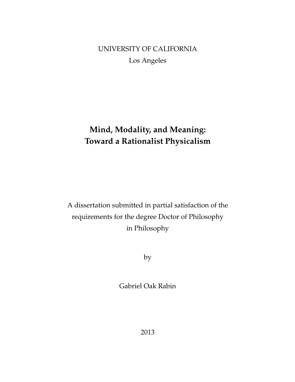 Mind, Modality, and Meaning: Toward a Rationalist Physicalism