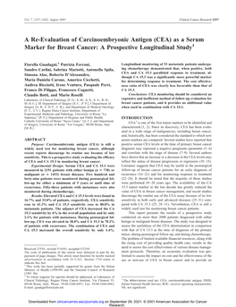 (CEA) As a Serum Marker for Breast Cancer: a Prospective Longitudinal Study1