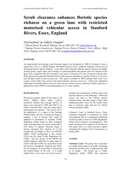 Scrub Clearance Enhances Floristic Species Richness on a Green Lane with Restricted Motorised Vehicular Access in Stanford Rivers, Essex, England