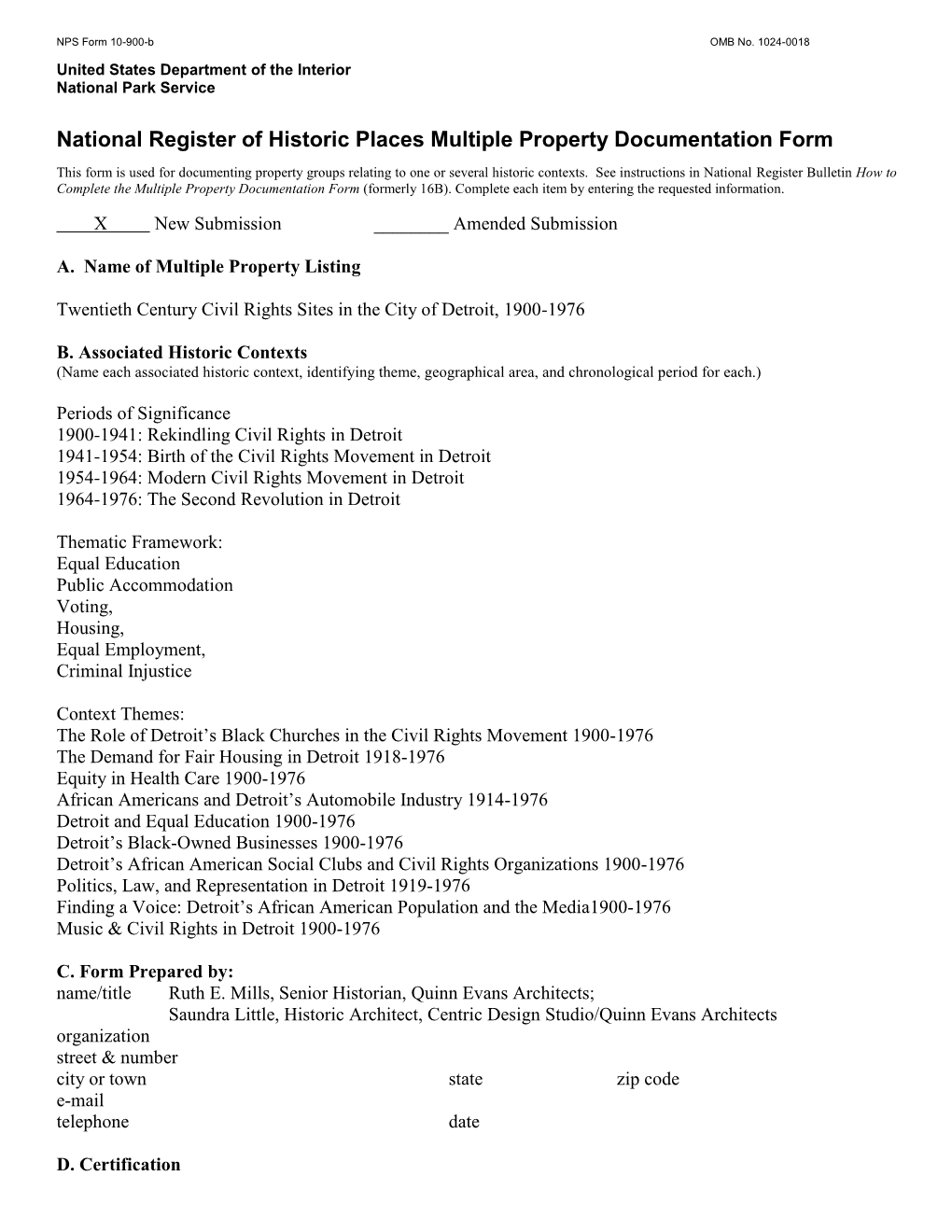 National Register of Historic Places Multiple Property Documentation Form