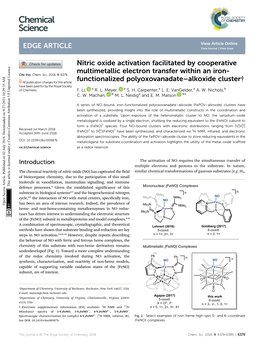 Nitric Oxide Activation Facilitated by Cooperative Multimetallic Electron Transfer Within an Iron- Cite This: Chem