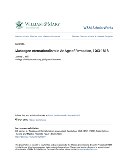Muskogee Internationalism in an Age of Revolution, 1763-1818
