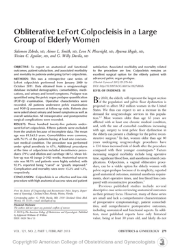 Obliterative Lefort Colpocleisis in a Large Group of Elderly Women