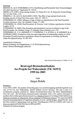 Brutvogel-Bestandsaufnahme Ise-Projekt Bei Wahrenholz (TK 3429/2) 1995 Bis 2003 Von Jürgen Rohde
