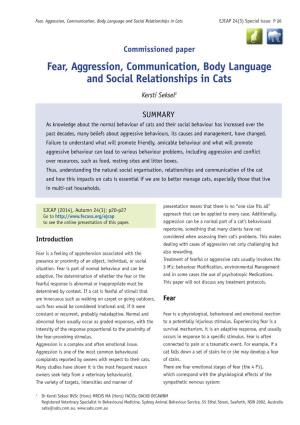 Fear, Aggression, Communication, Body Language and Social Relationships in Cats EJCAP 24(3) Special Issue P 20