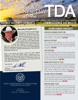 At the TDA AGENCY ACCOMPLISHMENTS Under COMMISSIONER SID MILLER