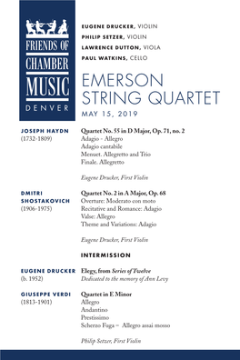 Emerson String Quartet Denver May 15, 2019