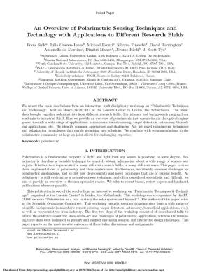 An Overview of Polarimetric Sensing Techniques and Technology with Applications to Diﬀerent Research Fields