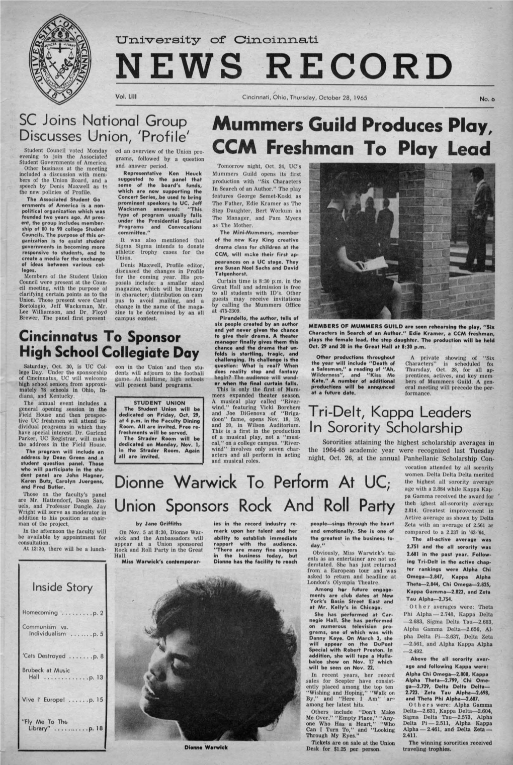 University of Cincinnati News Record. Thursday, October 28, 1965. Vol
