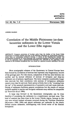 Correlation of the Middle Pleistocene Ice-Dam Lacustrine Sediments in the Lower Vistula and the Lower Elbe Regions