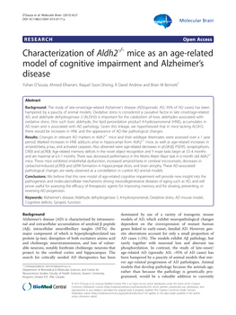 Characterization of Aldh2-/- Mice As an Age-Related Model of Cognitive Impairment and Alzheimer's Disease
