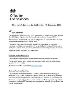 Office for Life Sciences EU Exit Bulletin – 13 September 2019