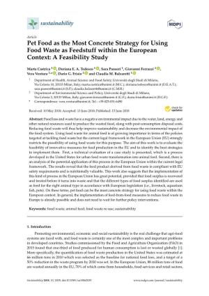Pet Food As the Most Concrete Strategy for Using Food Waste As Feedstuff Within the European Context: a Feasibility Study