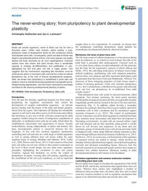 From Pluripotency to Plant Developmental Plasticity Christophe Gaillochet and Jan U
