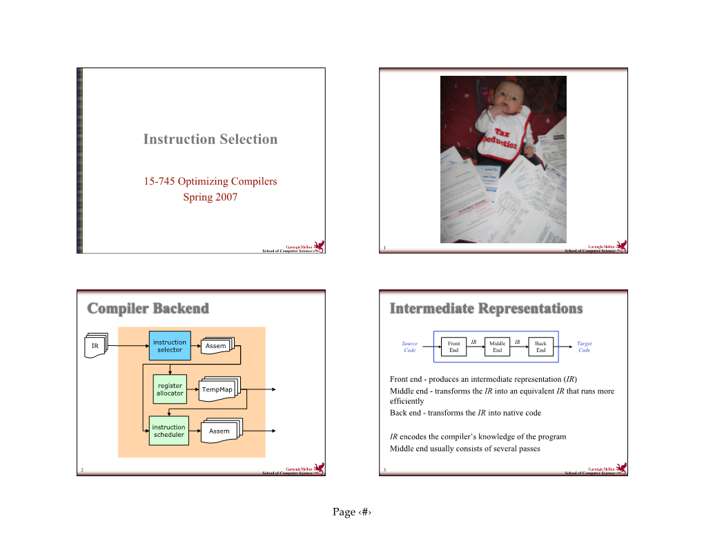 Instruction Selection Compiler Backend Intermediate Representations