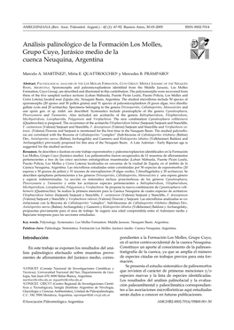 Análisis Palinológico De La Formación Los Molles, Grupo Cuyo, Jurásico Medio De La Cuenca Neuquina, Argentina