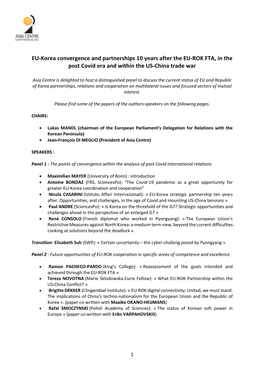 EU-Korea Convergence and Partnerships 10 Years After the EU-ROK FTA, in the Post Covid Era and Within the US-China Trade War