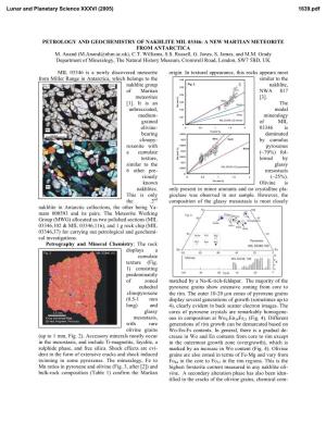 PETROLOGY and GEOCHEMISTRY of NAKHLITE MIL 03346: a NEW MARTIAN METEORITE from ANTARCTICA M. Anand (M.Anand@Nhm.Ac.Uk), C.T. Williams, S.S
