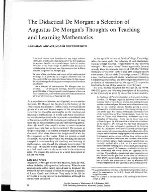 The Didactical De Morgan: a Selection of Augustus De Morgan's Thoughts on Teaching and Learning Mathematics