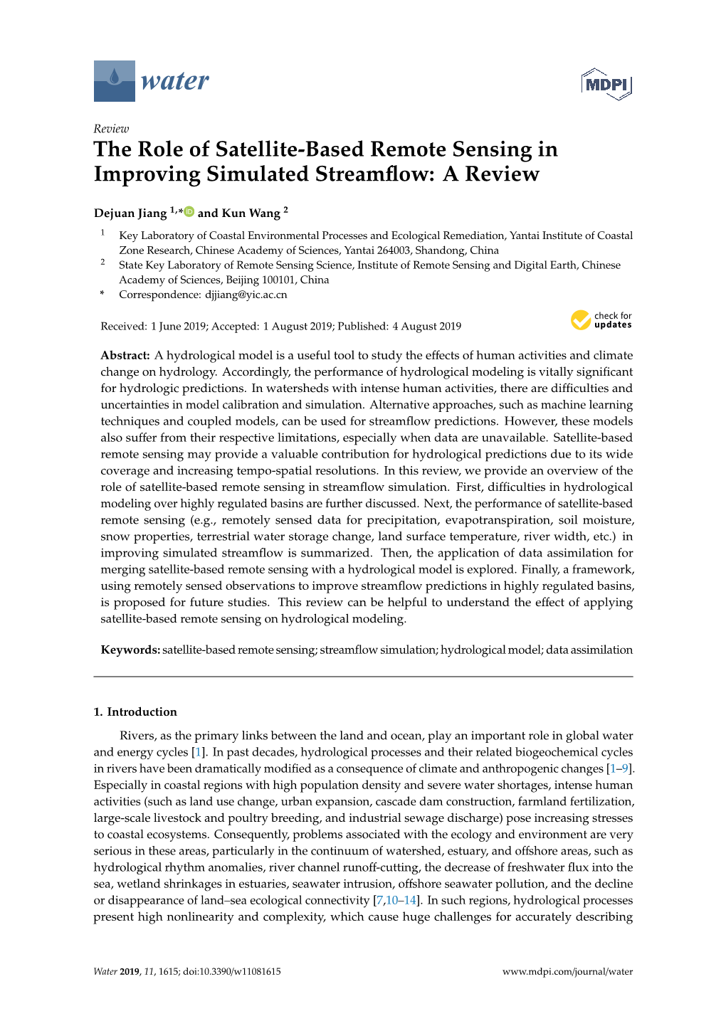 The Role of Satellite-Based Remote Sensing in Improving Simulated Streamﬂow: a Review