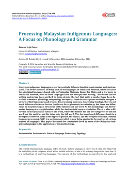 Processing Malaysian Indigenous Languages: a Focus on Phonology and Grammar