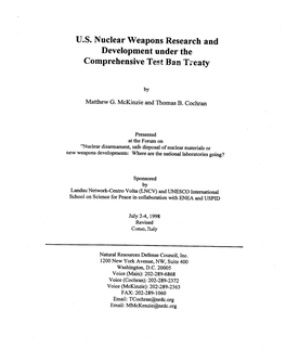 U.S. Nuclear Weapons Research and Development Under the Comprehensive Test Ban Ti'eaty