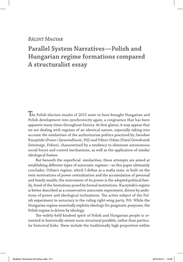 Parallel System Narratives—Polish and Hungarian Regime Formations Compared a Structuralist Essay
