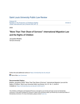 Than Their Share of Sorrows”: International Migration Law and the Rights of Children