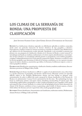 Los Climas De La Serranía De Ronda: Una Propuesta De Clasificación