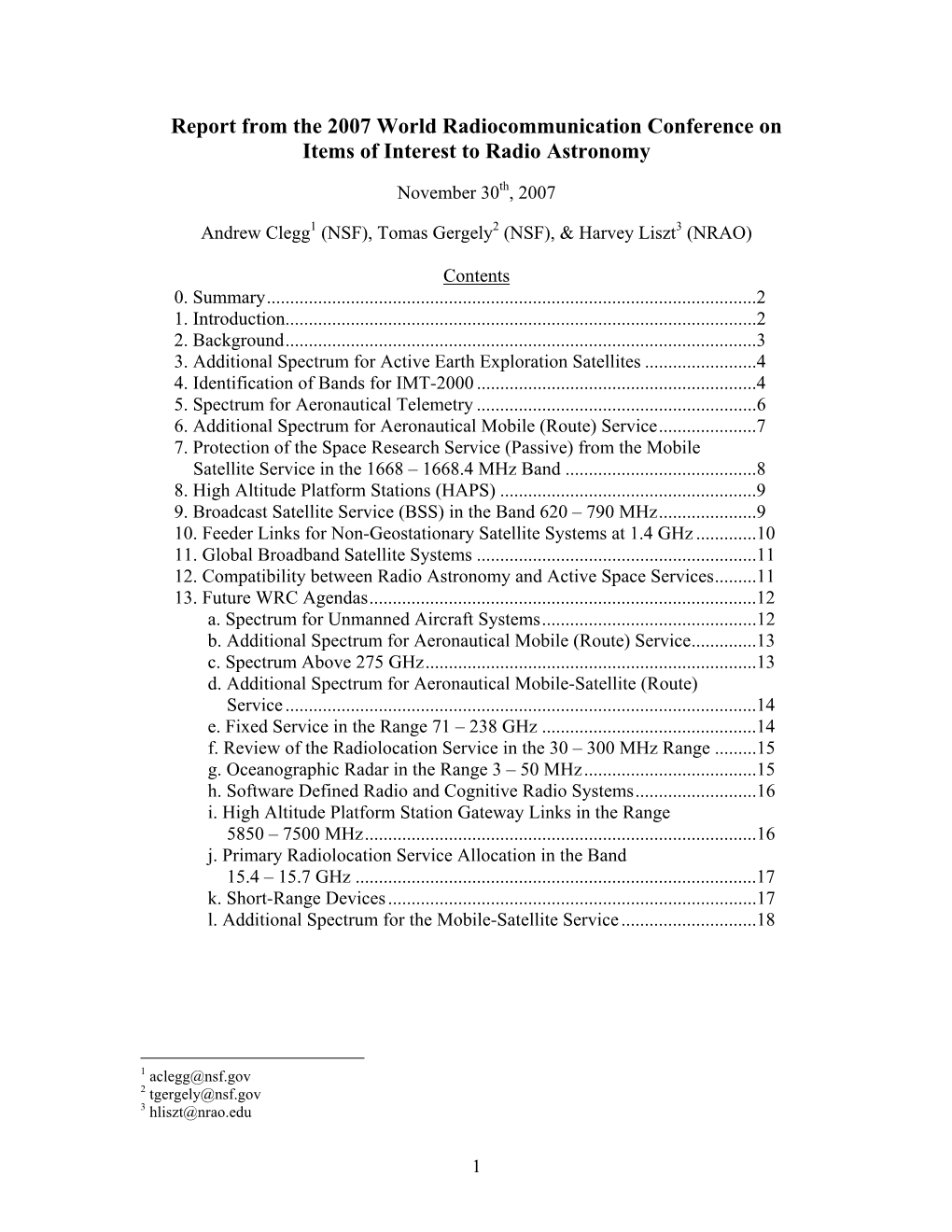 Radio Astronomy Summary of WRC-07 V071130