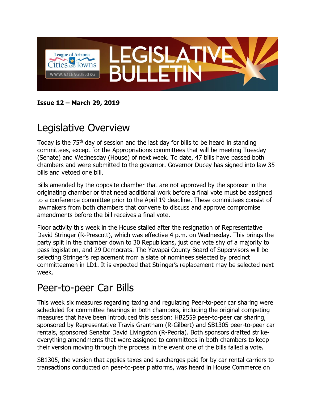 Legislative Overview Peer-To-Peer Car Bills
